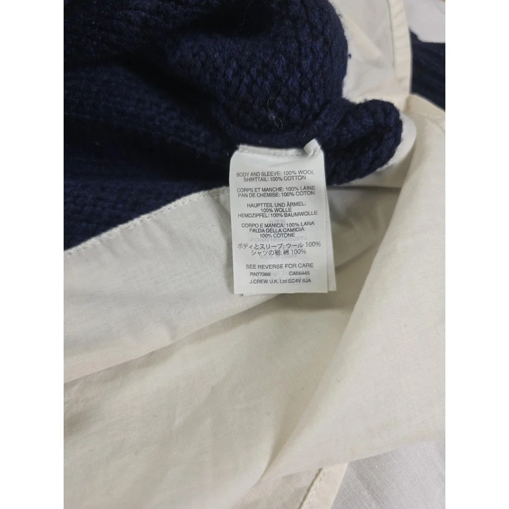 J.Crew Sweater Womens Small Navy Wool Shirttail Hem‎ Back Zip Layered Crewneck